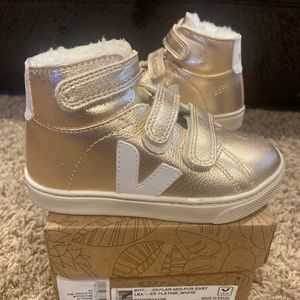 Veja Small Esplar mid fur easy leather kids sneaker US 9.5